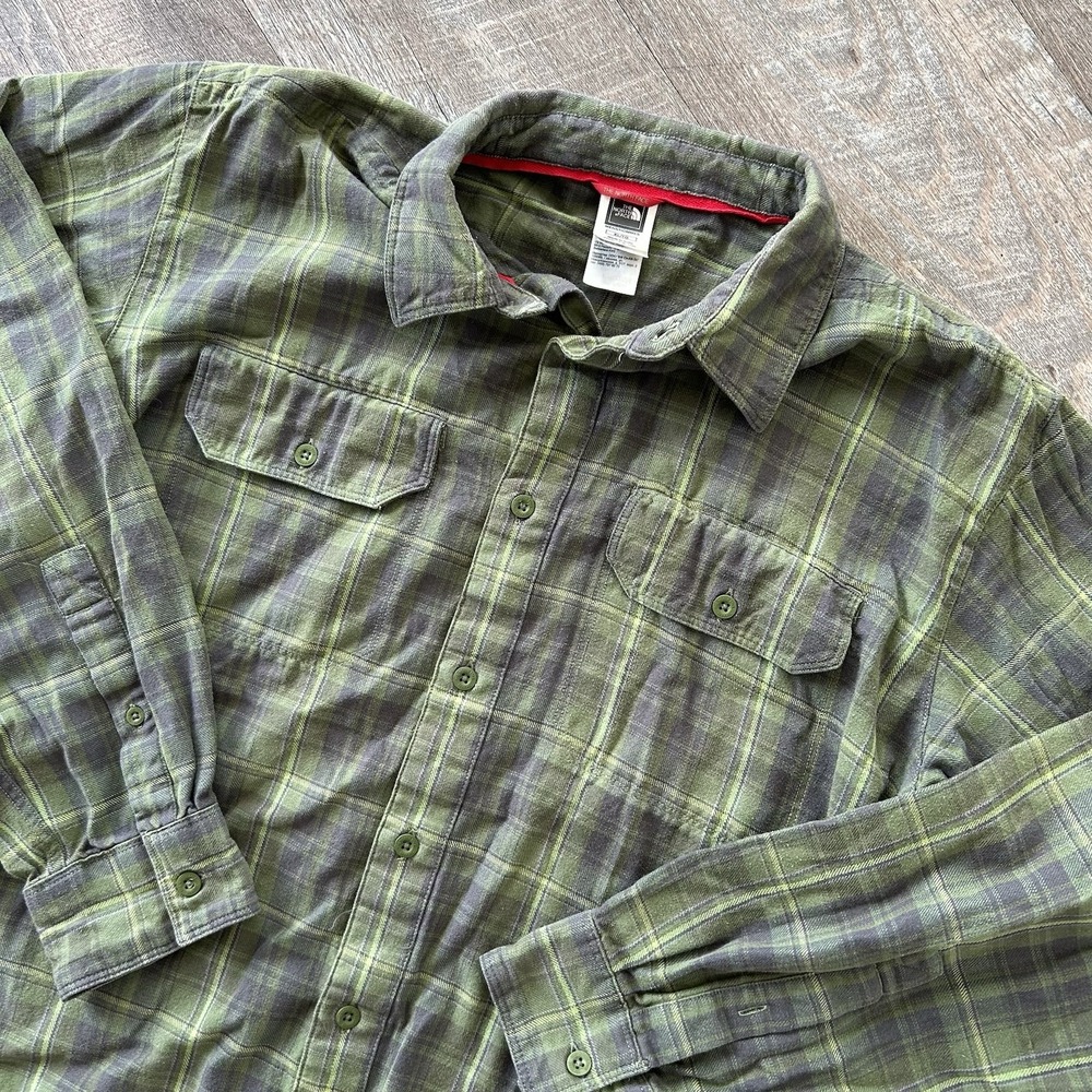 The North Face Shirt Mens XL Green Plaid Long Sleeve Flannel Casual Outdoor